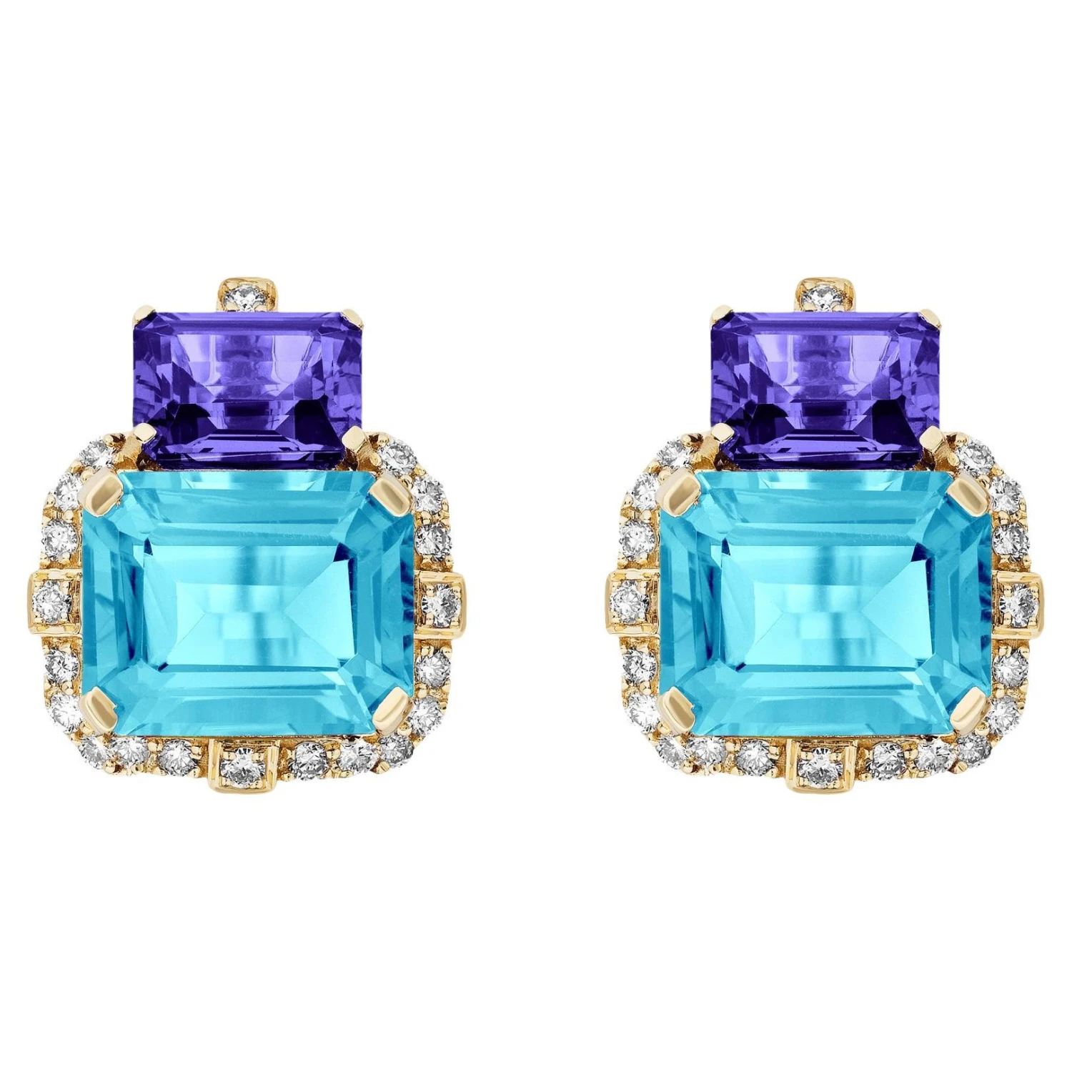 Goshwara 2 Stone Tanzanite And Blue Topaz With Diamonds Earrings 3 Goshwara 2 Stone Tanzanite And Blue Topaz With Diamonds Earrings