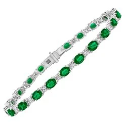 7.27 Carats Total Oval Cut Colombian Emerald & Diamond Tennis Bracelet