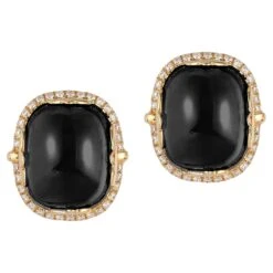 Goshwara Onyx Cushion Cabochon With Diamond Earrings