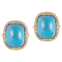 Goshwara Blue Topaz Cushion Cabochon With Diamond Earrings