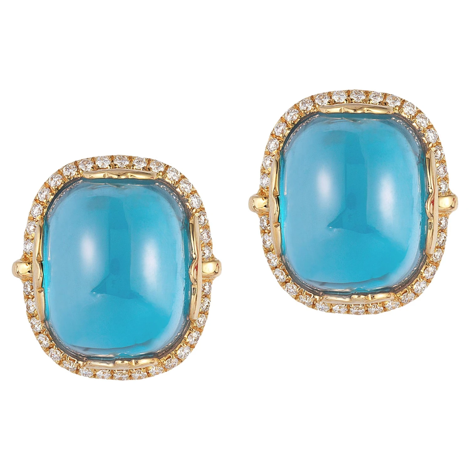 Goshwara Blue Topaz Cushion Cabochon With Diamond Earrings 3 Goshwara Blue Topaz Cushion Cabochon With Diamond Earrings