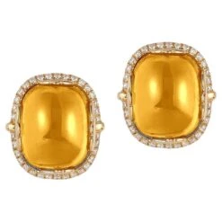 Citrine Cushion Cabochon With Diamond Earrings