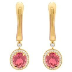 Pink Tourmaline Diamonds Enamel 18 Karat Yellow Gold New Classic Earrings