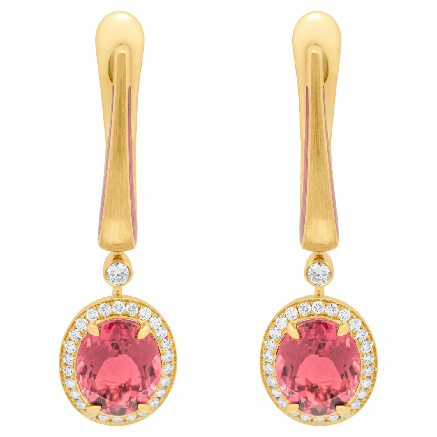 Pink Tourmaline Diamonds Enamel 18 Karat Yellow Gold New Classic Earrings 3 Pink Tourmaline Diamonds Enamel 18 Karat Yellow Gold New Classic Earrings