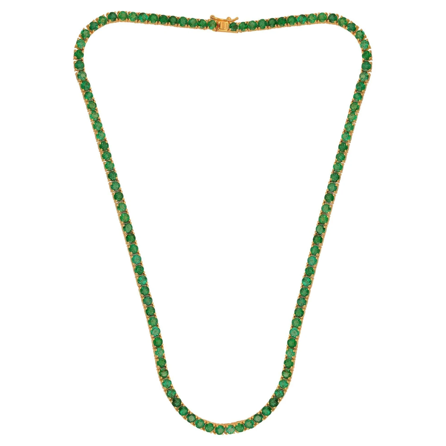 Real Round Zambian Emerald Gemstone Tennis Chain Necklace 18 Karat Yellow Gold 3 Real Round Zambian Emerald Gemstone Tennis Chain Necklace 18 Karat Yellow Gold