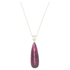 Tourmaline Diamond 18 Karat White Gold Pendant Necklace