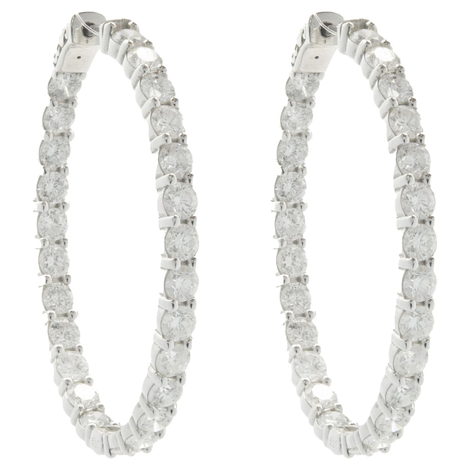 Unknown 14 Karat White Gold Diamond Inside Outside Oval Hoop Earrings 3 Unknown 14 Karat White Gold Diamond Inside Outside Oval Hoop Earrings