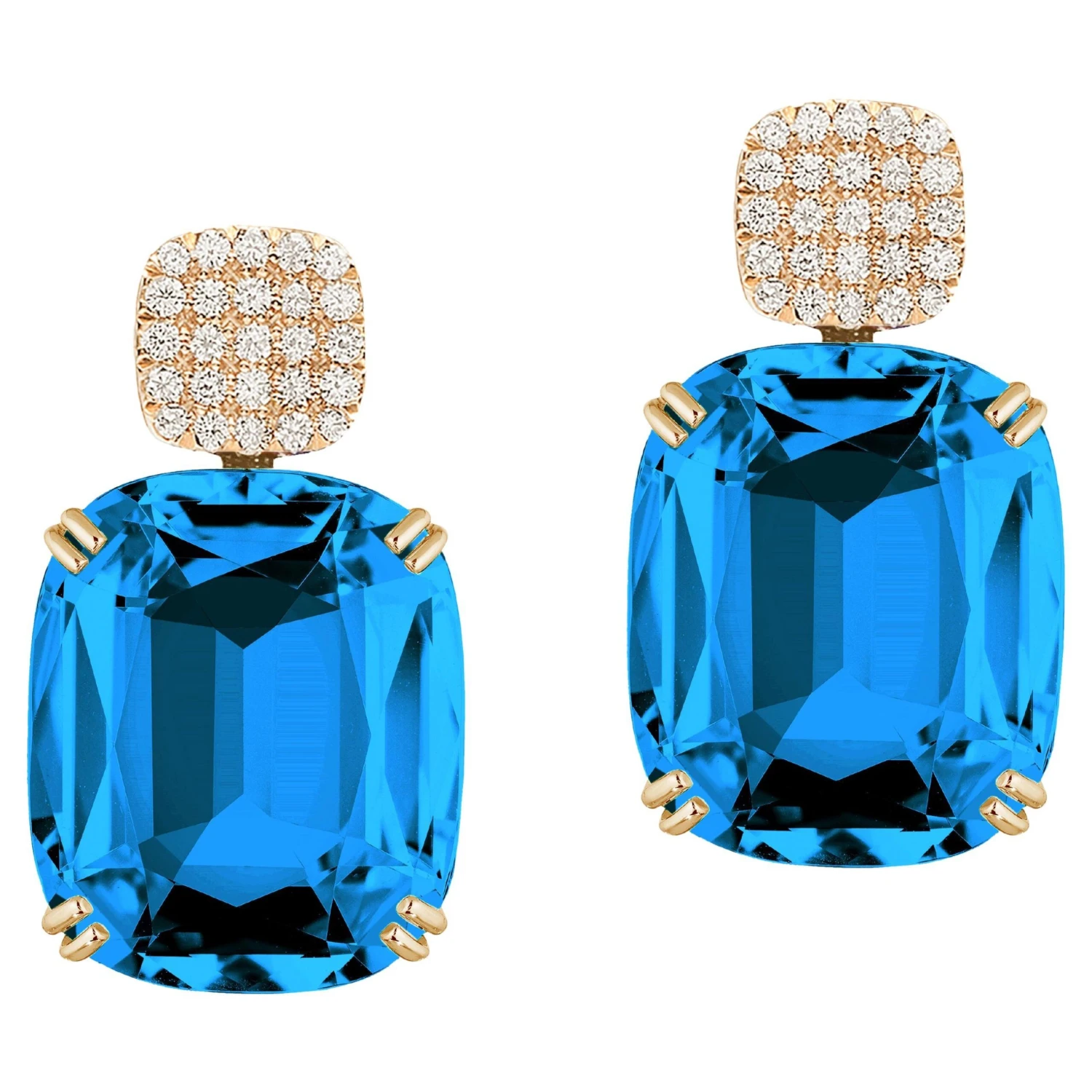 Goshwara London Blue Topaz Cushion & Diamonds Earrings 3 Goshwara London Blue Topaz Cushion & Diamonds Earrings