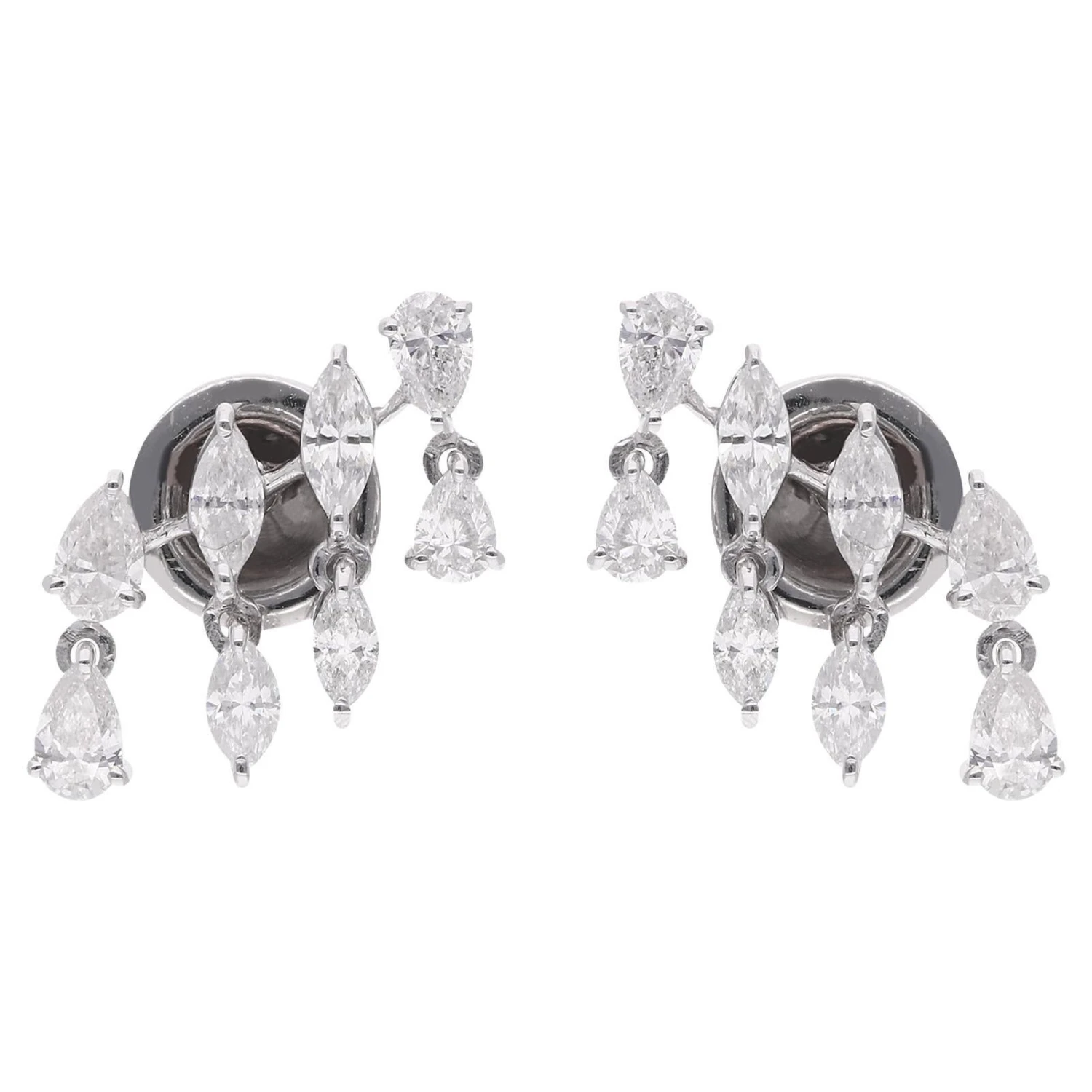 1.28 Carat Marquise & Pear Diamond Earrings 18 Karat White Gold Handmade Jewelry 3 1.28 Carat Marquise & Pear Diamond Earrings 18 Karat White Gold Handmade Jewelry