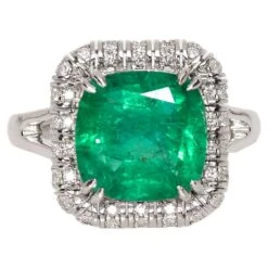 IGI 18K 3.95 Carat Natural Emerald&Diamonds Antique Art Deco Engagement Ring