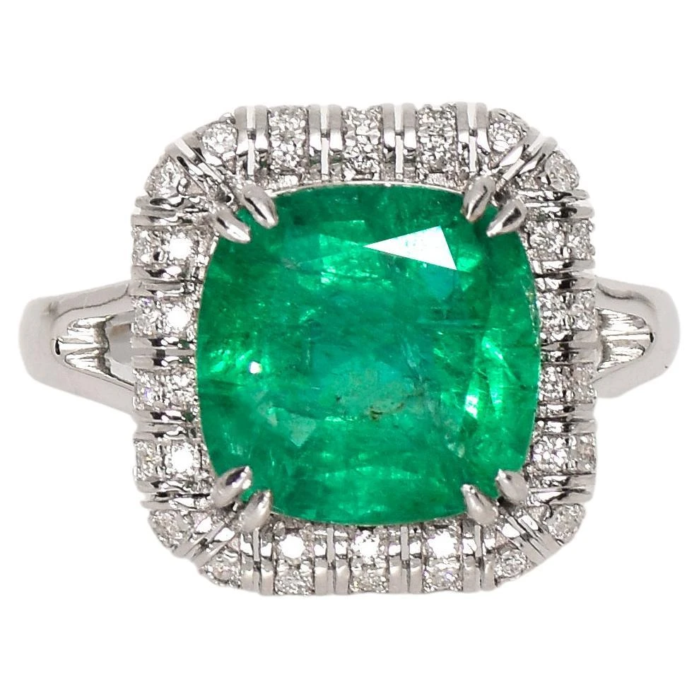 IGI 18K 3.95 Carat Natural Emerald&Diamonds Antique Art Deco Engagement Ring 3 IGI 18K 3.95 Carat Natural Emerald&Diamonds Antique Art Deco Engagement Ring