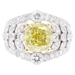 GIA Certified 3.15 Carats Fancy Brownish Greenish Yellow Diamond Ring