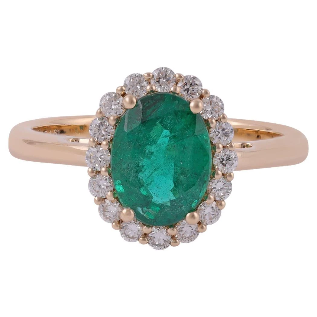1.61 Carat Clear Zambian Emerald & Diamond Cluster Ring In 18Karat Yellow Gold 3 1.61 Carat Clear Zambian Emerald & Diamond Cluster Ring In 18Karat Yellow Gold