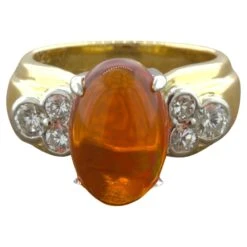 Unknown 4.32 Carat Gem Fire Opal Diamond Platinum & Gold Ring