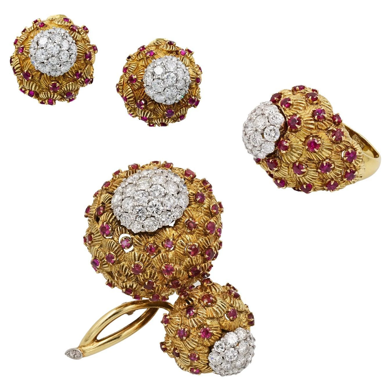 Unknown Set Of Ruby And Diamond Gold Jewelry 3 Unknown Set Of Ruby And Diamond Gold Jewelry