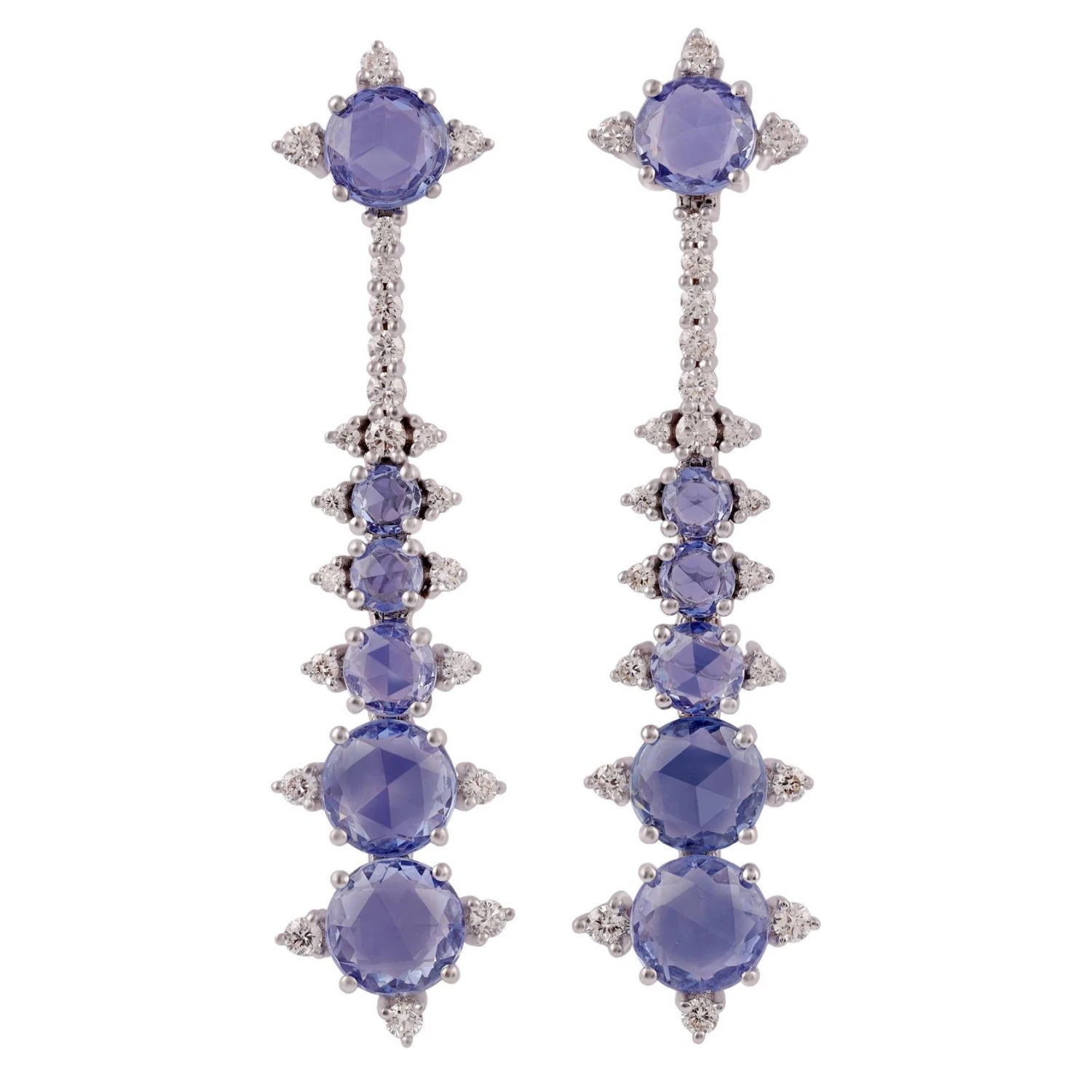 4.16 Carat Clear Blue Sapphire And Diamond Long Earring In 18 Karat White Gold 3 4.16 Carat Clear Blue Sapphire And Diamond Long Earring In 18 Karat White Gold