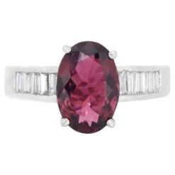 Marvelous 18k White Gold Ring W/ 4.3 Ct Tourmaline And Natural Diamonds IGI Cert