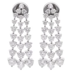 3.03 Carat Round Diamond Dangle Earrings 18 Karat White Gold Handmade Jewelry