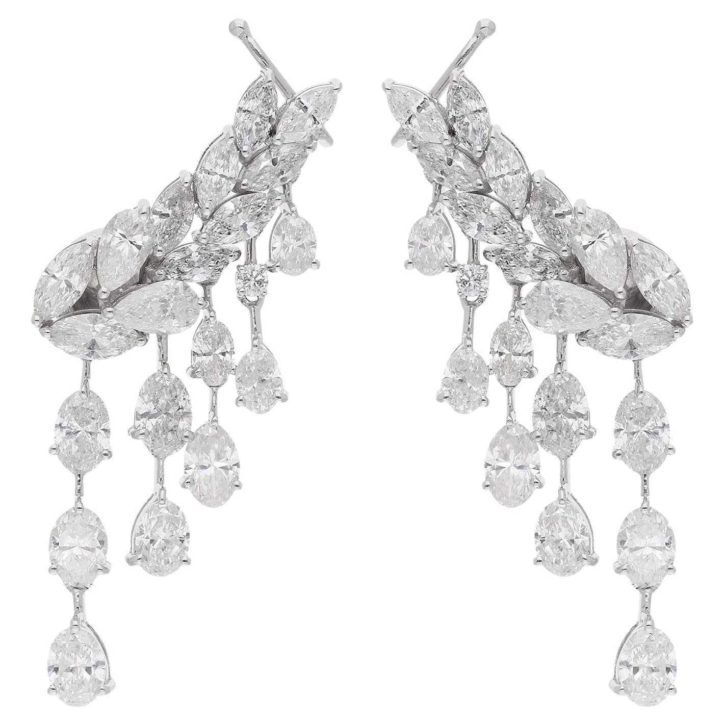 6.72 Carat Oval Pear & Marquise Diamond Ear Cuff Earrings 18 Karat White Gold 3 6.72 Carat Oval Pear & Marquise Diamond Ear Cuff Earrings 18 Karat White Gold