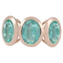 Colombian Emerald Oval Shape Three-Stone Ring 18k Yellow Gold