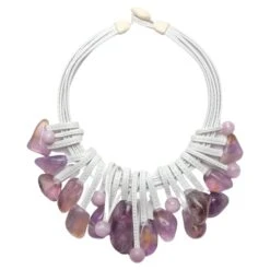 One-of-a-kind Necklace In Amethyst And Leather From The Danish Brand Monies