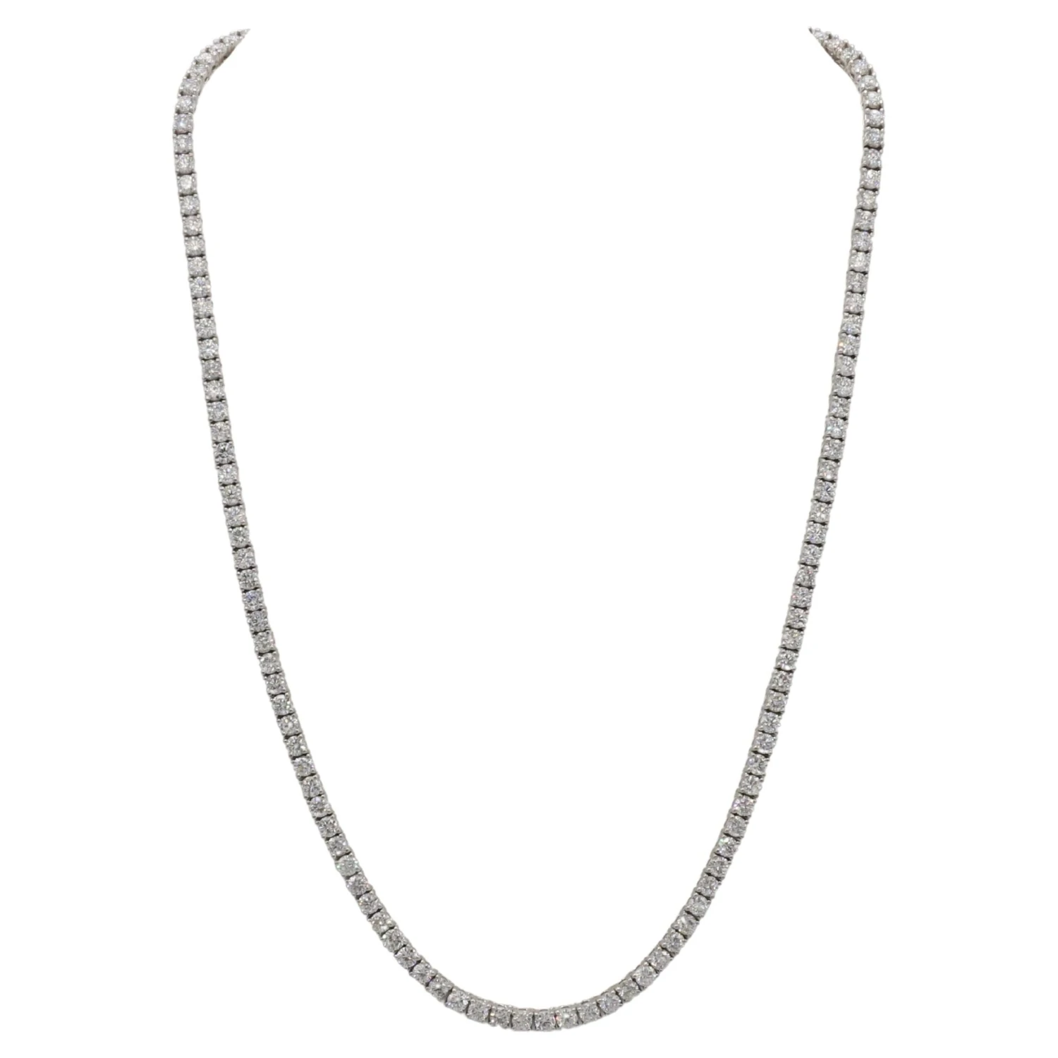 Unknown 14 Karat White Gold 11.22 Carat Natural Round Diamond Tennis Necklace 3 Unknown 14 Karat White Gold 11.22 Carat Natural Round Diamond Tennis Necklace