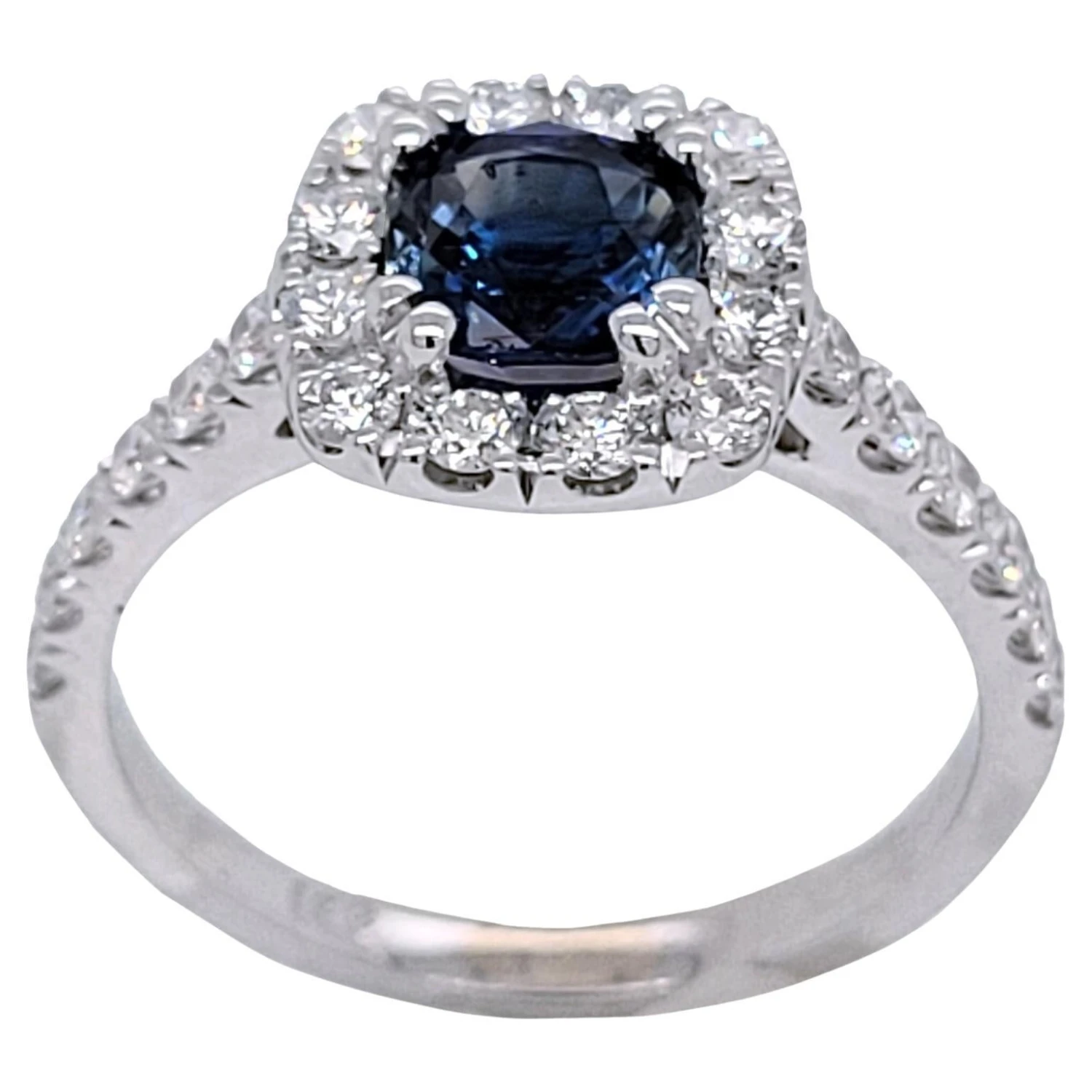 1.16 Carat Cushion Shape Sapphire 18 K Pave Set Engagement Ring With Halo 3 1.16 Carat Cushion Shape Sapphire 18 K Pave Set Engagement Ring With Halo