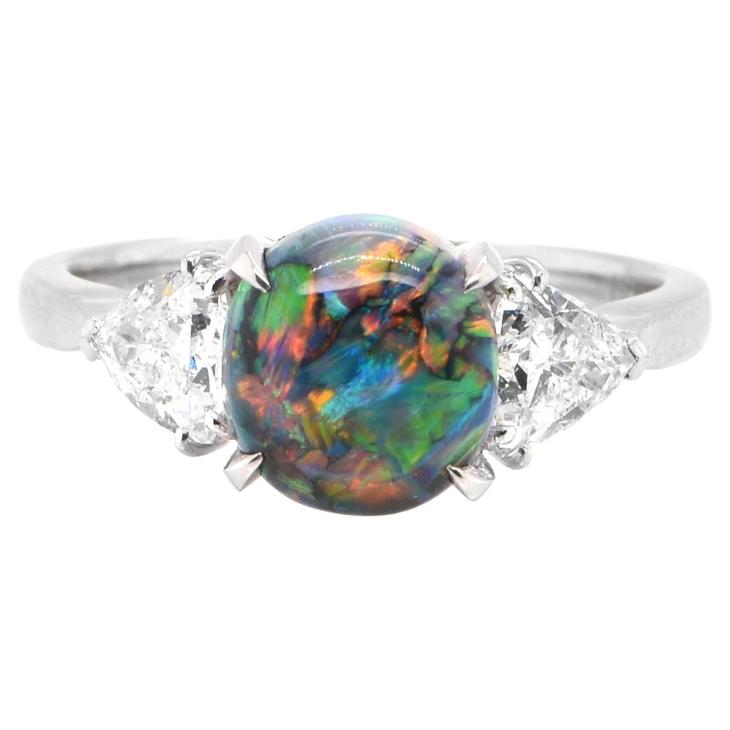 Unknown 1.97 Carat Lighting Ridge Black Opal & Diamond Three-Stone Ring Set In Platinum 3 Unknown 1.97 Carat Lighting Ridge Black Opal & Diamond Three-Stone Ring Set In Platinum