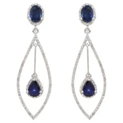 Unknown Sapphire Dangle Earrings With Diamond In 18k Gold