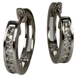 Unknown Channel Set Diamond Huggies Earrings 14 Karat White Gold