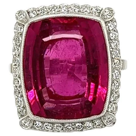 Unknown 14.31 Cushion Rubellite Tourmaline And Diamond Platinum Ring Estate Fine Jewelry 3 Unknown 14.31 Cushion Rubellite Tourmaline And Diamond Platinum Ring Estate Fine Jewelry