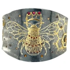 "Bee Strong" Cuff Bracelet With Oxidized Sterling Silver And 24Karat Gold Dust