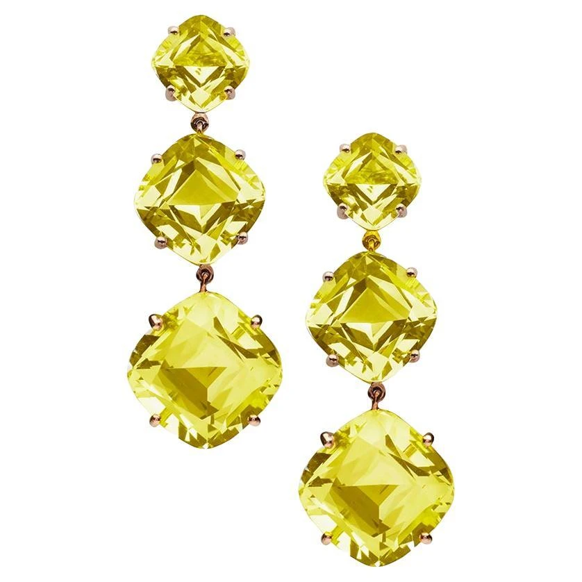 Goshwara 3 Tier Lemon Quartz Cushion Earrings 3 Goshwara 3 Tier Lemon Quartz Cushion Earrings