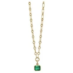 Handcrafted Leah Asscher Cut Emerald Drop Necklace By Single Stone