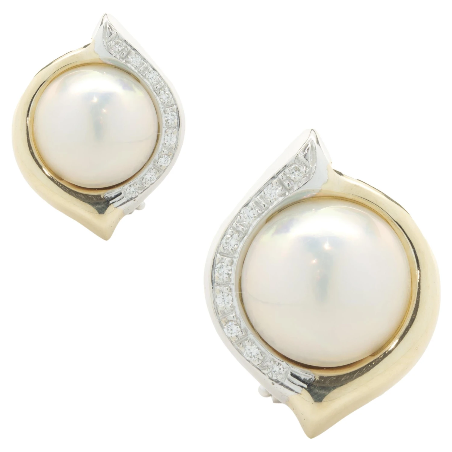 Unknown 18 Karat Yellow And White Gold Pearl And Diamond Earrings 3 Unknown 18 Karat Yellow And White Gold Pearl And Diamond Earrings