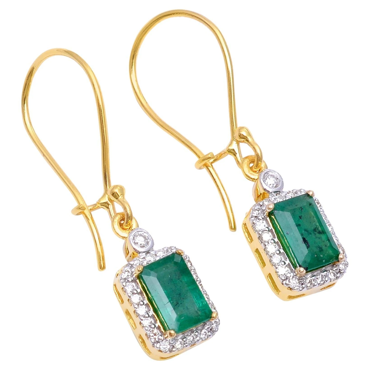 Unknown Emerald Dangle Earrings With Diamond In 14k Gold 3 Unknown Emerald Dangle Earrings With Diamond In 14k Gold