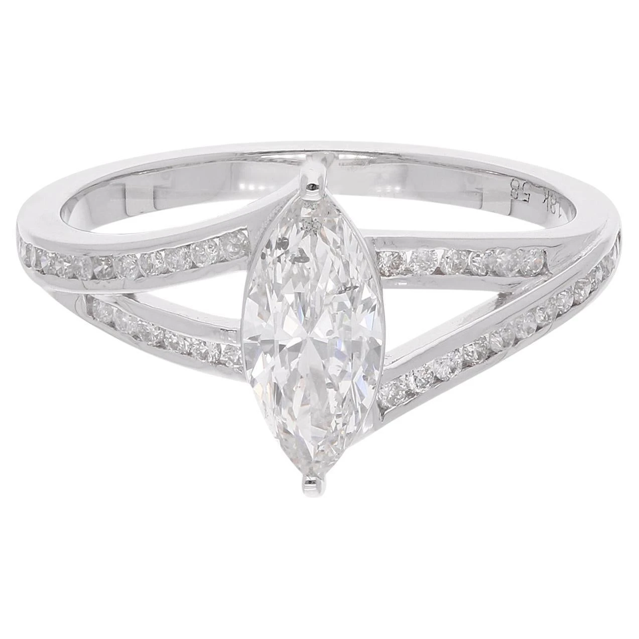 Natural 0.94 Carat Marquise & Round Diamond Wedding Ring 18 Karat White Gold 3 Natural 0.94 Carat Marquise & Round Diamond Wedding Ring 18 Karat White Gold