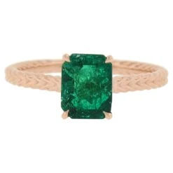 New 14k Gold 1.43ctw GIA Octagonal Prong Green Emerald Solitaire Engagement Ring