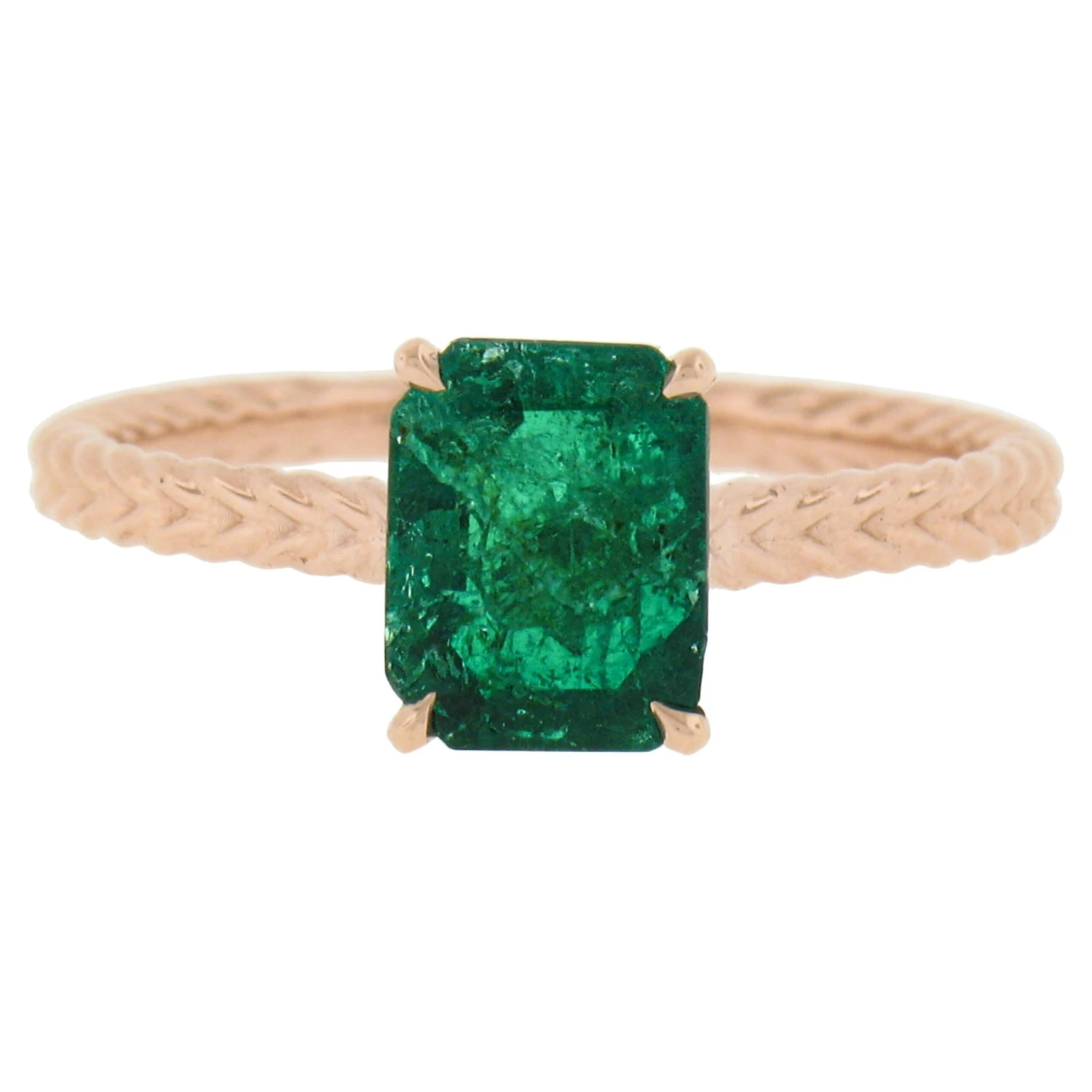 New 14k Gold 1.43ctw GIA Octagonal Prong Green Emerald Solitaire Engagement Ring 3 New 14k Gold 1.43ctw GIA Octagonal Prong Green Emerald Solitaire Engagement Ring