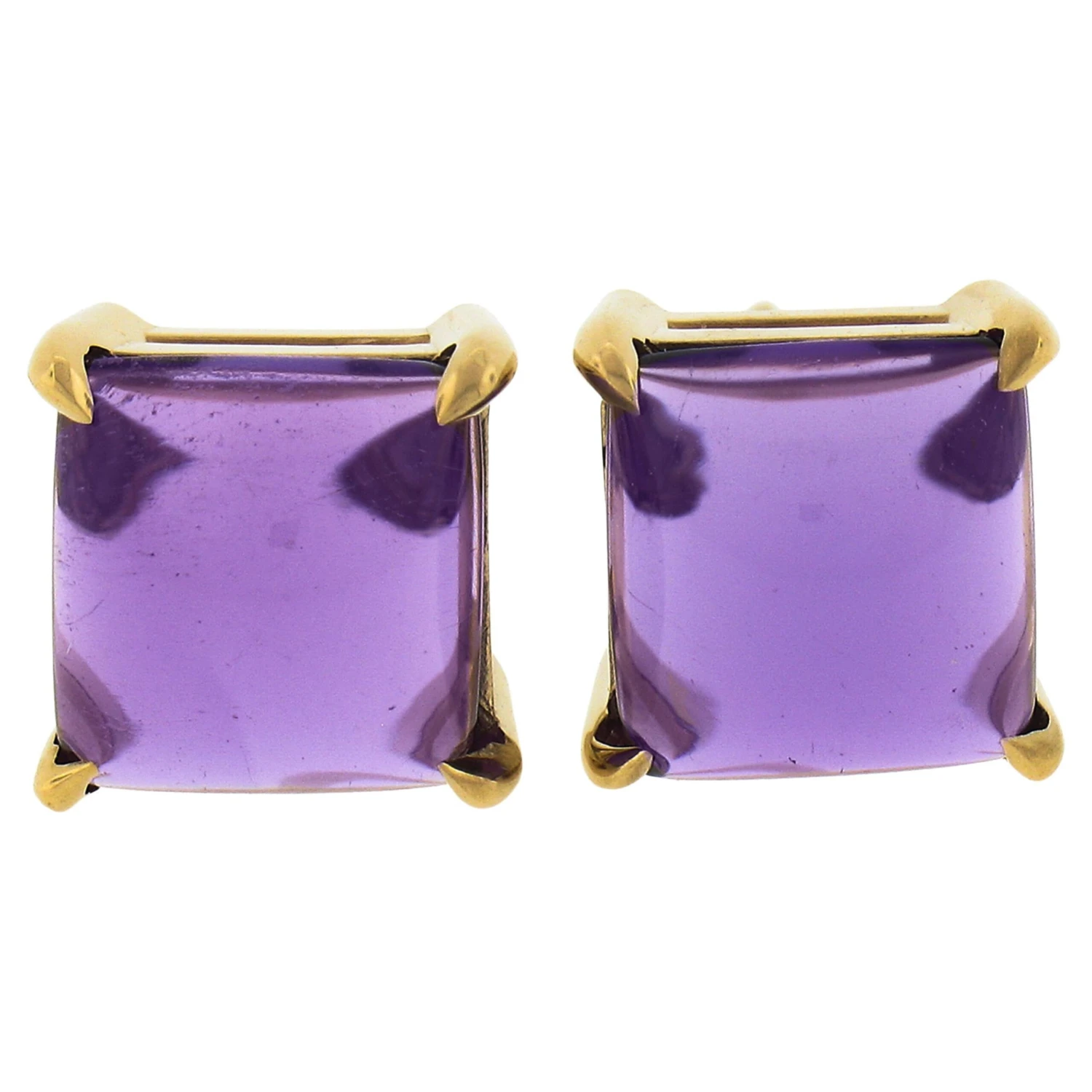 New 14k Yellow Gold 3.8ctw Square Cabochon Natural Purple Amethyst Stud Earrings 3 New 14k Yellow Gold 3.8ctw Square Cabochon Natural Purple Amethyst Stud Earrings