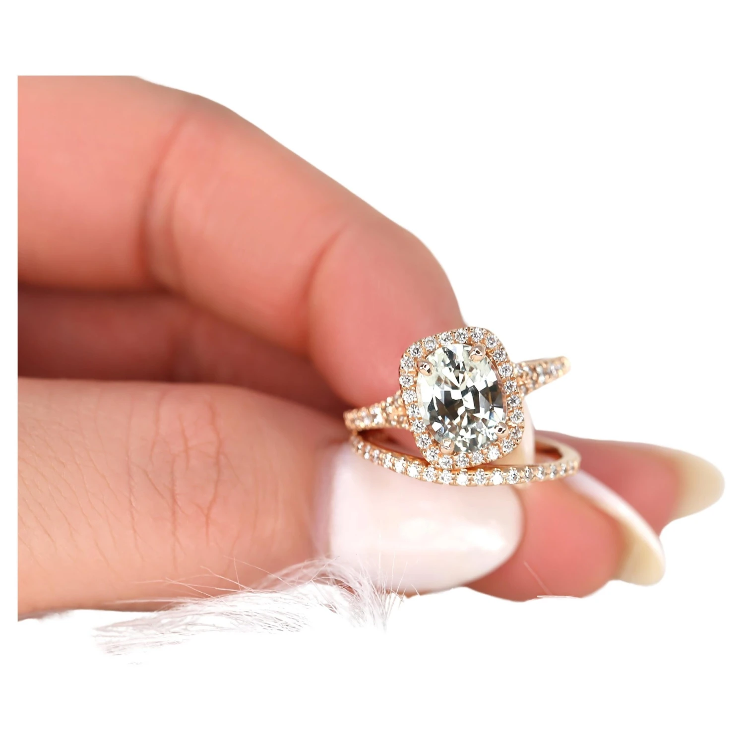 2.70ct Avery 14kt Rose Gold Champagne Sapphire Diamonds Mermaid Split Bridal Set 3 2.70ct Avery 14kt Rose Gold Champagne Sapphire Diamonds Mermaid Split Bridal Set