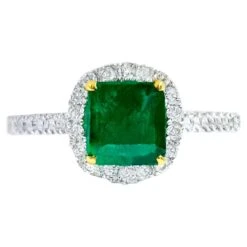Unknown Natural 1 Carat Emerald Ring Diamond Halo 18k Gold