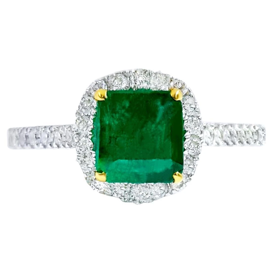 Unknown Natural 1 Carat Emerald Ring Diamond Halo 18k Gold 3 Unknown Natural 1 Carat Emerald Ring Diamond Halo 18k Gold