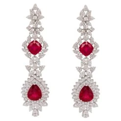 Unknown Very Fine Ruby Earrings With Diamonds 18 Carats Total 18K Gold
