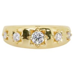 Marvelous 18k Yellow Gold Dome Ring W/ 0.55 Ct Natural Diamonds Aig Certificate