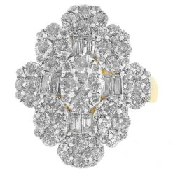 Floral Diamond Cocktail Ring With Illusion Settings In 18k Solid Gold