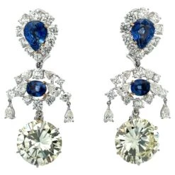 GIA Certified Diamond Sri Lanka Sapphire Drop Earrings 50.66 Carats 18K
