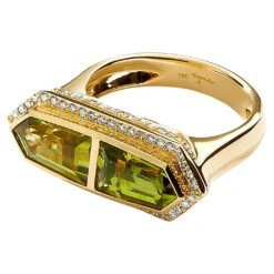 Syna Yellow Gold Geometrix Peridot And Diamond Ring
