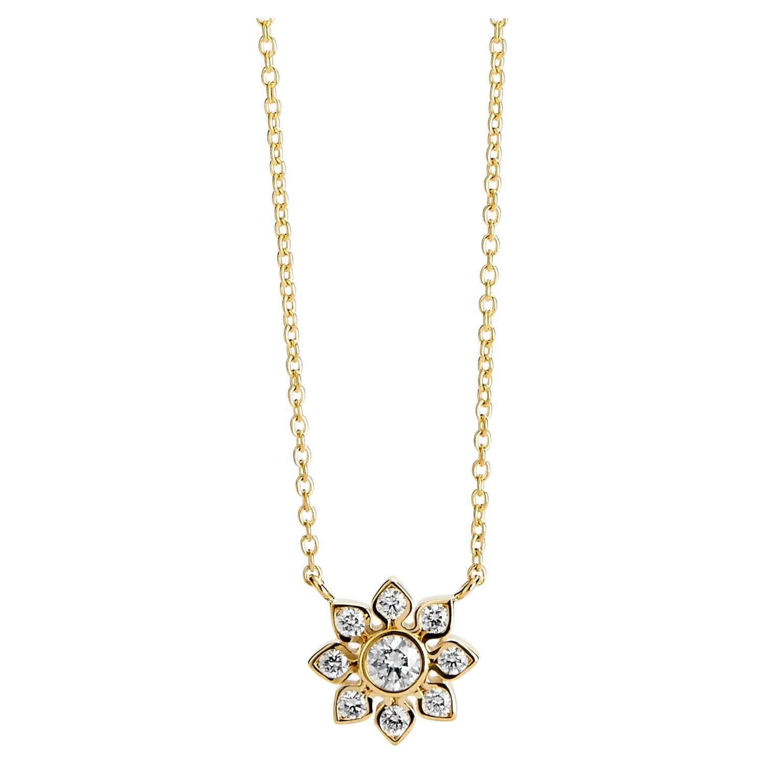 Syna Yellow Gold Flower Necklace With Diamonds 3 Syna Yellow Gold Flower Necklace With Diamonds