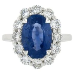 Platinum GIA Ceylon NO HEAT Oval Cornflower Blue Sapphire & Diamond Halo Ring